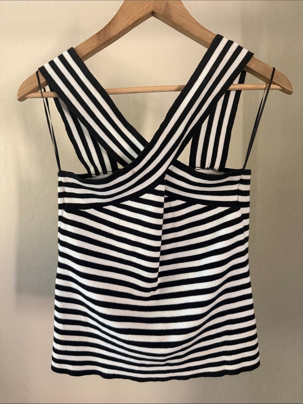 Cache Black & White Striped Cross-Back Tank Vintage Y2K Knit Size S